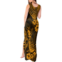 Hawaii Pineapple Tank Maxi Dress Paradise Flowers Pacific With Gold Polynesian Tribal - Wonder Print Shop