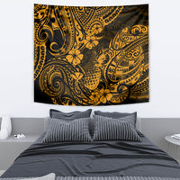 Hawaii Pineapple Tapestry Paradise Flowers Pacific With Gold Polynesian Tribal - Wonder Print Shop