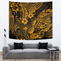 Hawaii Pineapple Tapestry Paradise Flowers Pacific With Gold Polynesian Tribal - Wonder Print Shop