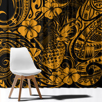 Hawaii Pineapple Window Curtain Paradise Flowers Pacific With Gold Polynesian Tribal - Wonder Print Shop