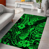 Hawaii Pineapple Area Rug Paradise Flowers Pacific With Green Polynesian Tribal - Wonder Print Shop