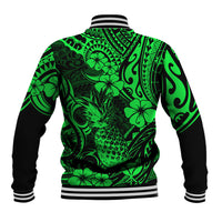 Hawaii Pineapple Baseball Jacket Paradise Flowers Pacific With Green Polynesian Tribal - Wonder Print Shop