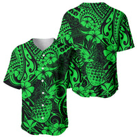 Hawaii Pineapple Baseball Jersey Paradise Flowers Pacific With Green Polynesian Tribal - Wonder Print Shop