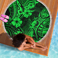 Hawaii Pineapple Beach Blanket Paradise Flowers Pacific With Green Polynesian Tribal - Wonder Print Shop