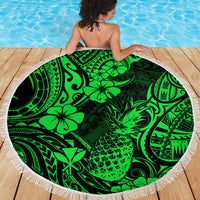Hawaii Pineapple Beach Blanket Paradise Flowers Pacific With Green Polynesian Tribal - Wonder Print Shop