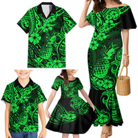 Hawaii Pineapple Family Matching Mermaid Dress and Hawaiian Shirt Paradise Flowers Pacific With Green Polynesian Tribal - Wonder Print Shop