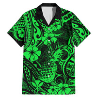 Hawaii Pineapple Family Matching Mermaid Dress and Hawaiian Shirt Paradise Flowers Pacific With Green Polynesian Tribal - Wonder Print Shop