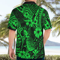 Hawaii Pineapple Hawaiian Shirt Paradise Flowers Pacific With Green Polynesian Tribal - Wonder Print Shop