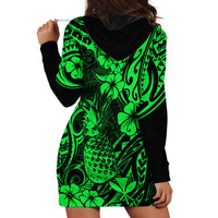 Hawaii Pineapple Hoodie Dress Paradise Flowers Pacific With Green Polynesian Tribal - Wonder Print Shop