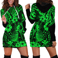 Hawaii Pineapple Hoodie Dress Paradise Flowers Pacific With Green Polynesian Tribal - Wonder Print Shop