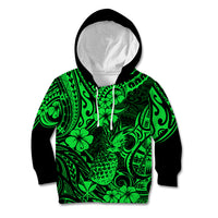 Hawaii Pineapple Kid Hoodie Paradise Flowers Pacific With Green Polynesian Tribal - Wonder Print Shop