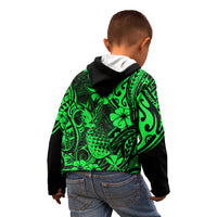 Hawaii Pineapple Kid Hoodie Paradise Flowers Pacific With Green Polynesian Tribal - Wonder Print Shop