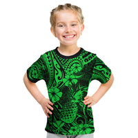 Hawaii Pineapple Kid T Shirt Paradise Flowers Pacific With Green Polynesian Tribal - Wonder Print Shop