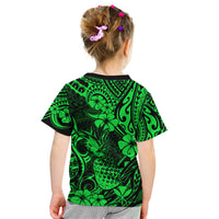 Hawaii Pineapple Kid T Shirt Paradise Flowers Pacific With Green Polynesian Tribal - Wonder Print Shop