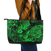 Hawaii Pineapple Leather Tote Bag Paradise Flowers Pacific With Green Polynesian Tribal - Wonder Print Shop