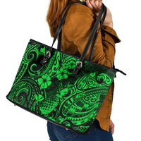 Hawaii Pineapple Leather Tote Bag Paradise Flowers Pacific With Green Polynesian Tribal - Wonder Print Shop