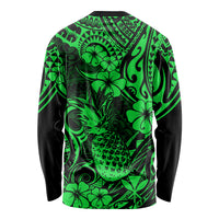 Hawaii Pineapple Long Sleeve Shirt Paradise Flowers Pacific With Green Polynesian Tribal - Wonder Print Shop