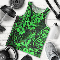 Hawaii Pineapple Men Tank Top Paradise Flowers Pacific With Green Polynesian Tribal - Wonder Print Shop