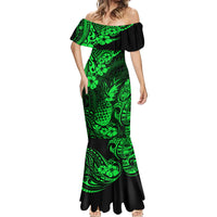 Hawaii Pineapple Mermaid Dress Paradise Flowers Pacific With Green Polynesian Tribal - Wonder Print Shop