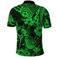 Hawaii Pineapple Polo Shirt Paradise Flowers Pacific With Green Polynesian Tribal - Wonder Print Shop