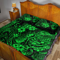Hawaii Pineapple Quilt Bed Set Paradise Flowers Pacific With Green Polynesian Tribal - Wonder Print Shop