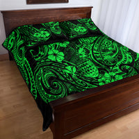 Hawaii Pineapple Quilt Bed Set Paradise Flowers Pacific With Green Polynesian Tribal - Wonder Print Shop