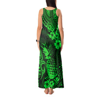 Hawaii Pineapple Tank Maxi Dress Paradise Flowers Pacific With Green Polynesian Tribal - Wonder Print Shop