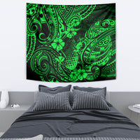 Hawaii Pineapple Tapestry Paradise Flowers Pacific With Green Polynesian Tribal - Wonder Print Shop