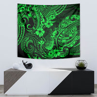 Hawaii Pineapple Tapestry Paradise Flowers Pacific With Green Polynesian Tribal - Wonder Print Shop