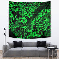 Hawaii Pineapple Tapestry Paradise Flowers Pacific With Green Polynesian Tribal - Wonder Print Shop