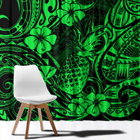 Hawaii Pineapple Window Curtain Paradise Flowers Pacific With Green Polynesian Tribal - Wonder Print Shop