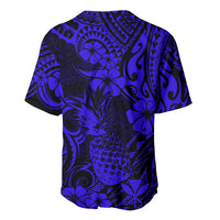 Hawaii Pineapple Baseball Jersey Paradise Flowers Pacific With Navy Blue Polynesian Tribal - Wonder Print Shop