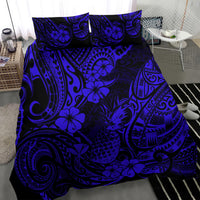Hawaii Pineapple Bedding Set Paradise Flowers Pacific With Navy Blue Polynesian Tribal - Wonder Print Shop