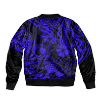 Hawaii Pineapple Bomber Jacket Paradise Flowers Pacific With Navy Blue Polynesian Tribal - Wonder Print Shop