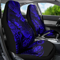 Hawaii Pineapple Car Seat Cover Paradise Flowers Pacific With Navy Blue Polynesian Tribal - Wonder Print Shop
