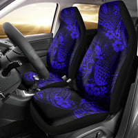 Hawaii Pineapple Car Seat Cover Paradise Flowers Pacific With Navy Blue Polynesian Tribal - Wonder Print Shop