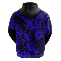 Hawaii Pineapple Hoodie Paradise Flowers Pacific With Navy Blue Polynesian Tribal - Wonder Print Shop
