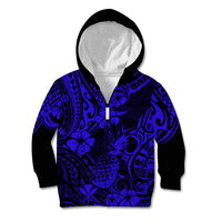 Hawaii Pineapple Kid Hoodie Paradise Flowers Pacific With Navy Blue Polynesian Tribal - Wonder Print Shop