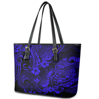 Hawaii Pineapple Leather Tote Bag Paradise Flowers Pacific With Navy Blue Polynesian Tribal - Wonder Print Shop