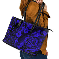 Hawaii Pineapple Leather Tote Bag Paradise Flowers Pacific With Navy Blue Polynesian Tribal - Wonder Print Shop