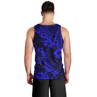 Hawaii Pineapple Men Tank Top Paradise Flowers Pacific With Navy Blue Polynesian Tribal - Wonder Print Shop