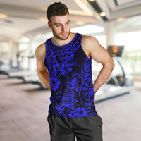Hawaii Pineapple Men Tank Top Paradise Flowers Pacific With Navy Blue Polynesian Tribal - Wonder Print Shop