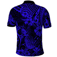 Hawaii Pineapple Polo Shirt Paradise Flowers Pacific With Navy Blue Polynesian Tribal - Wonder Print Shop