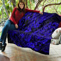 Hawaii Pineapple Quilt Paradise Flowers Pacific With Navy Blue Polynesian Tribal - Wonder Print Shop