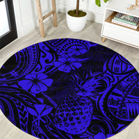 hawaii-pineapple-round-carpet-paradise-flowers-pacific-with-navy-blue-polynesian-tribal