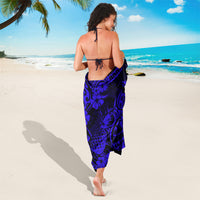 Hawaii Pineapple Sarong Paradise Flowers Pacific With Navy Blue Polynesian Tribal - Wonder Print Shop