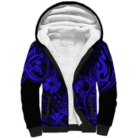 Hawaii Pineapple Sherpa Hoodie Paradise Flowers Pacific With Navy Blue Polynesian Tribal - Wonder Print Shop