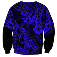 Hawaii Pineapple Sweatshirt Paradise Flowers Pacific With Navy Blue Polynesian Tribal - Wonder Print Shop