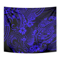 Hawaii Pineapple Tapestry Paradise Flowers Pacific With Navy Blue Polynesian Tribal - Wonder Print Shop