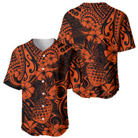 Hawaii Pineapple Baseball Jersey Paradise Flowers Pacific With Orange Polynesian Tribal - Wonder Print Shop